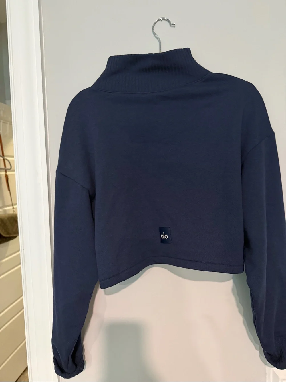 Cropped Mock Neck Sweatshirt - Blue